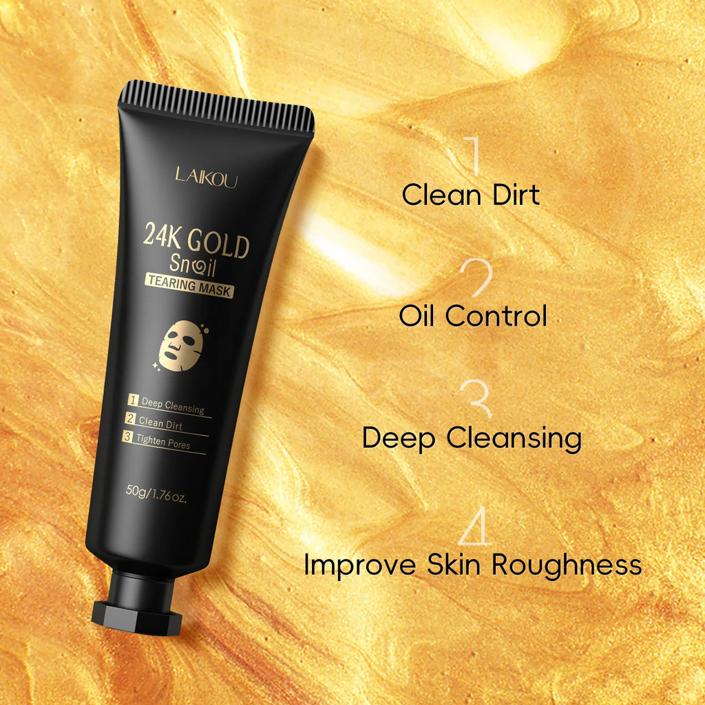 Laikou 24K Gold Snail Peel Off Mask Powerful Pore Cleaner Blackhead & Dirt Remover Detoxifying Facial Shining Skin Care 50g