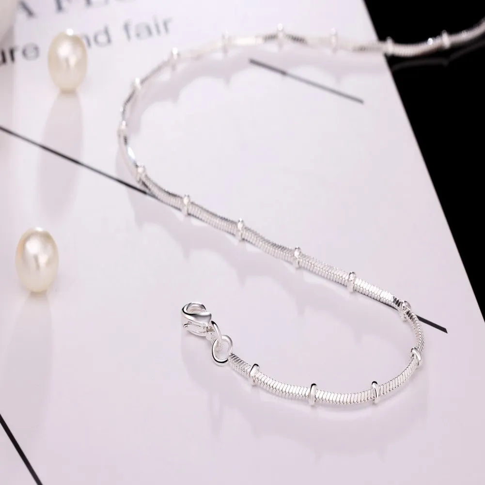 925 Sterling Silver snake beads chain Beautiful Simple bead Necklace For Women Fashion Jewelry Christmas Gifts