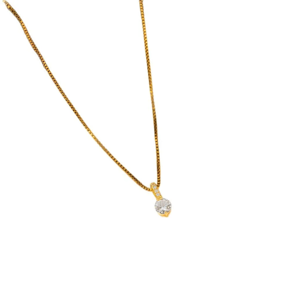 Minimalist Stainless Steel Box Chain Round Zircon Solitaire Pendant Necklac for Women Fashion Personality Collar Chain Jewelry