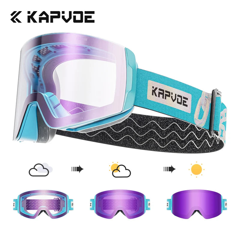 KAPVOE Outdoor Ski Goggles Men Snowboard Glasses Women Winter Snow Sunglasses UV400 Magnetic Attraction Anti-Fog Skiing Goggles