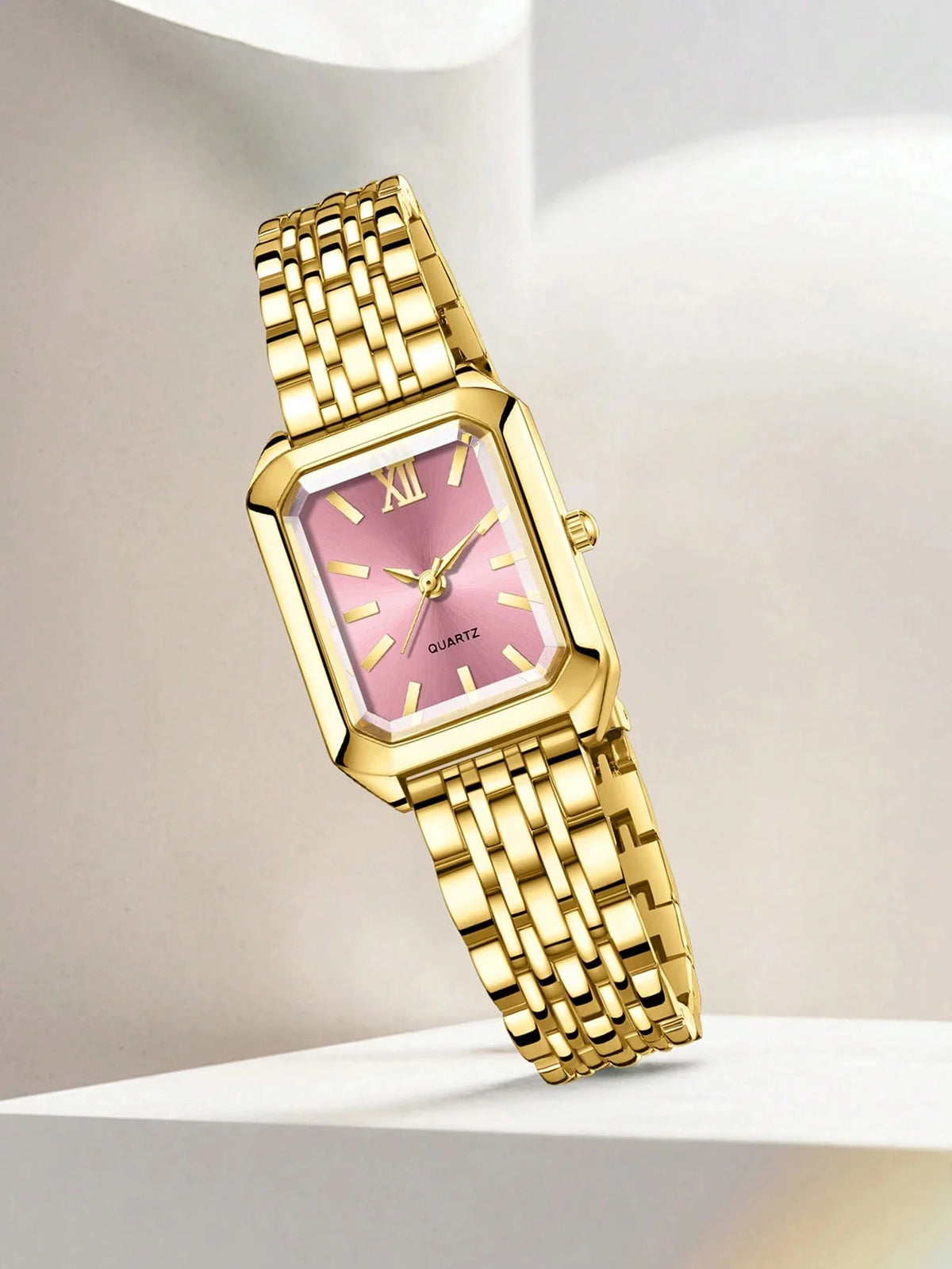 6-Piece Pink-Dial Quartz Watch and Jewelry Set – Two Styles