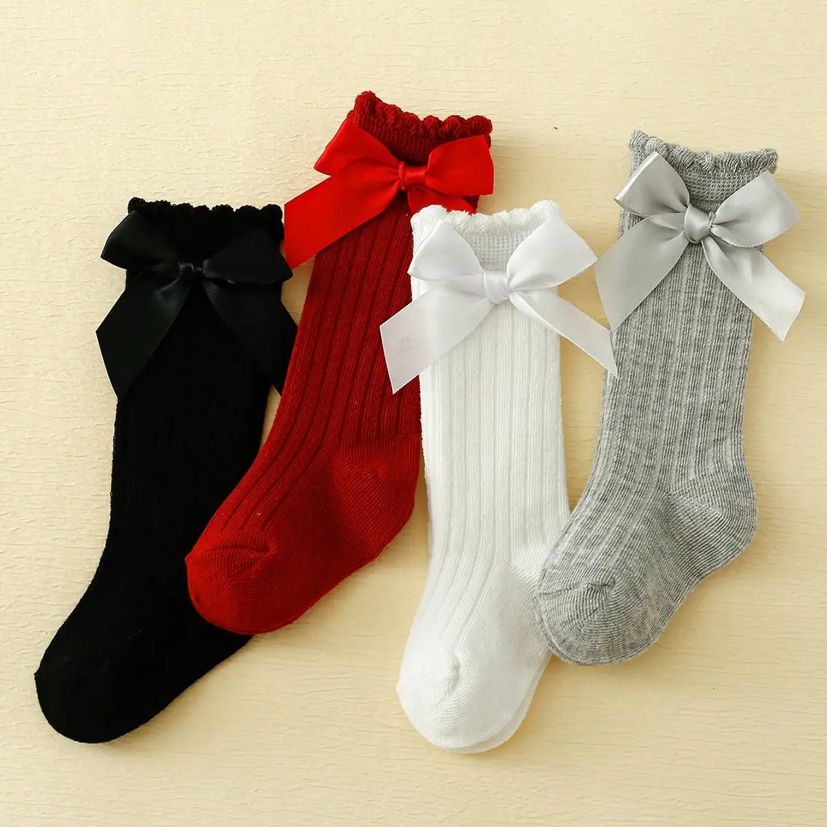 4/5 Pairs Baby Girls Long Knee High Socks With Bownots,Cotton Soft Cute Infants Princess Party Dress Socks For 1-3 Year Children
