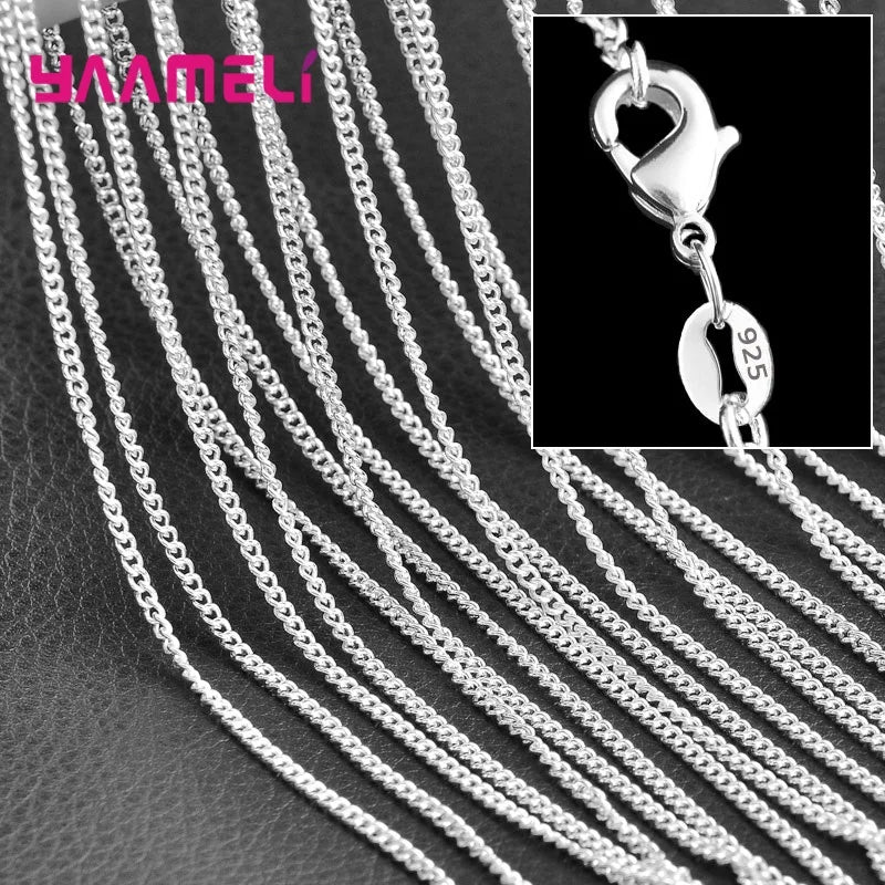 5PCS Solid 925 Sterling Silver Stamp Jewelry Chains Necklace with Lobster Clasps fit Men Women Pendant 18 Designs 16-30 Inch