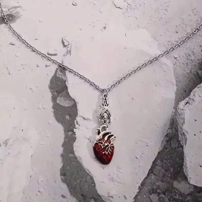 Anatomical Red Heart Necklace Gothic Y2K Grunge Jewelry Dainty Silver Color Tonebloody Red Human Heart Pendant Personalized Gift
