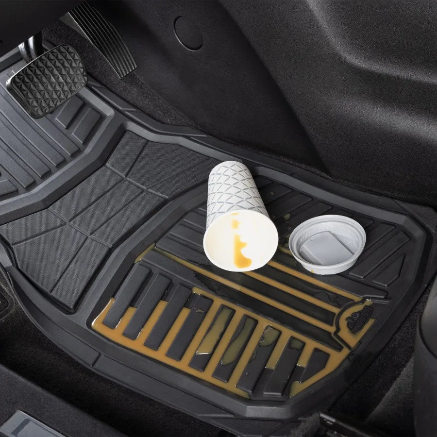 3-Piece Black Full Coverage Floor Mats with Reinforced Heel Pad and Anti-Slip Cleats