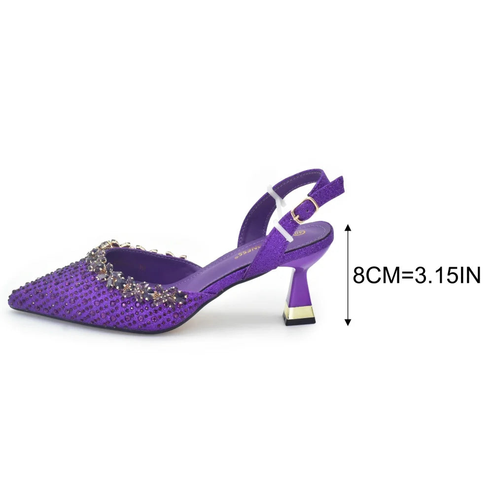 Latest Design Women Nigerian Italian Shoes and Bags Set Decorated with Rhinestone Shoes for Women and Bag 2026 Designer Luxury