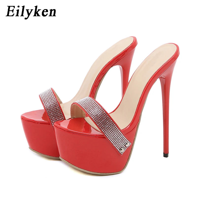 Eilyken Fashion Crystal Rhinestone Platform Slippers Women Summer Open Toe Stiletto Heels Night Club Sandals Ladies Sliders Shoe