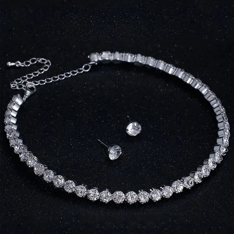 4-piece/set Luxury Sparkling Inlaid Zircon Necklace Bracelet Earrings, Women's Fashionable Trendy Accessory Jewelry Set