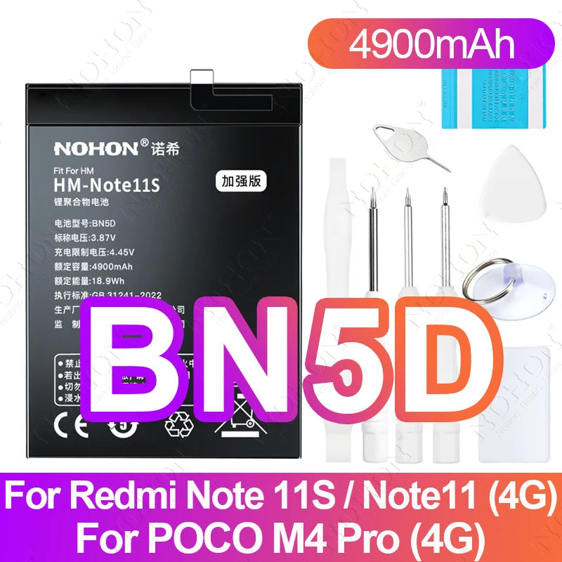NOHON BN61 Battery for Xiaomi Poco X3 X4 GT X5 X6 Pro F5 F4 F3 F2 M5 M4 M3 M6 Pro C40 Redmi K50 K40 K30 Bateria BM4Y BN57 BP48