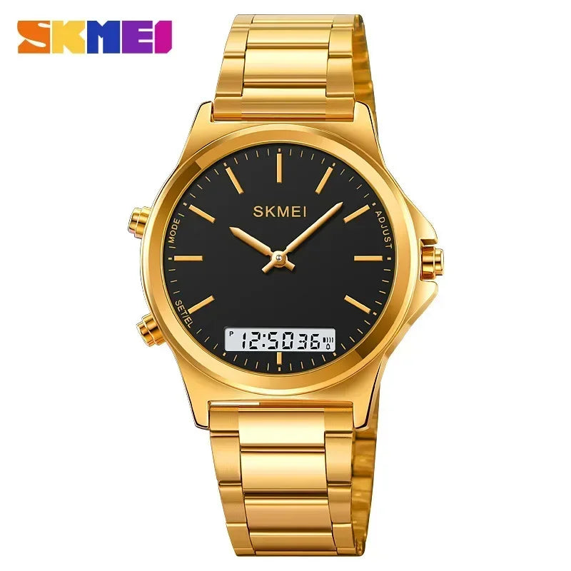 SKMEI 2120 Digital Quartz Watch for Men Waterproof Sport Dual Display Stainless Steel Mens Wristwatches Alarm Clock Reloj Hombre