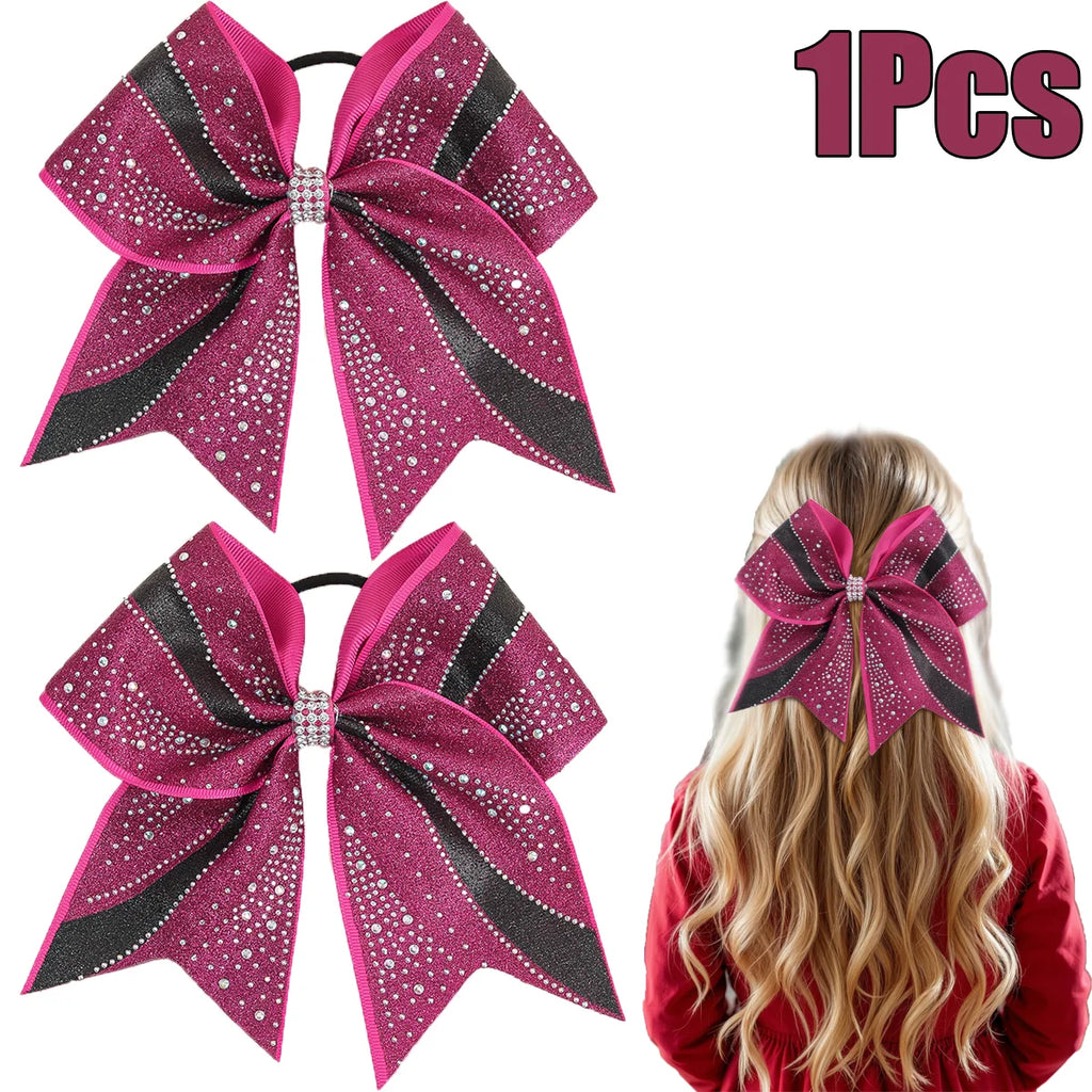 Glitter Rhinestone Large Bow Hair Band For Girls Women Sweet Shiny Crystal Rubber Bands Hair Elastics Daily Party Accessories