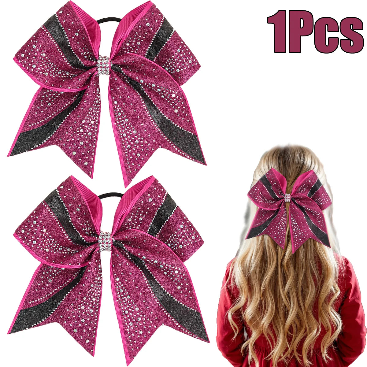 Glitter Rhinestone Large Bow Hair Band For Girls Women Sweet Shiny Crystal Rubber Bands Hair Elastics Daily Party Accessories
