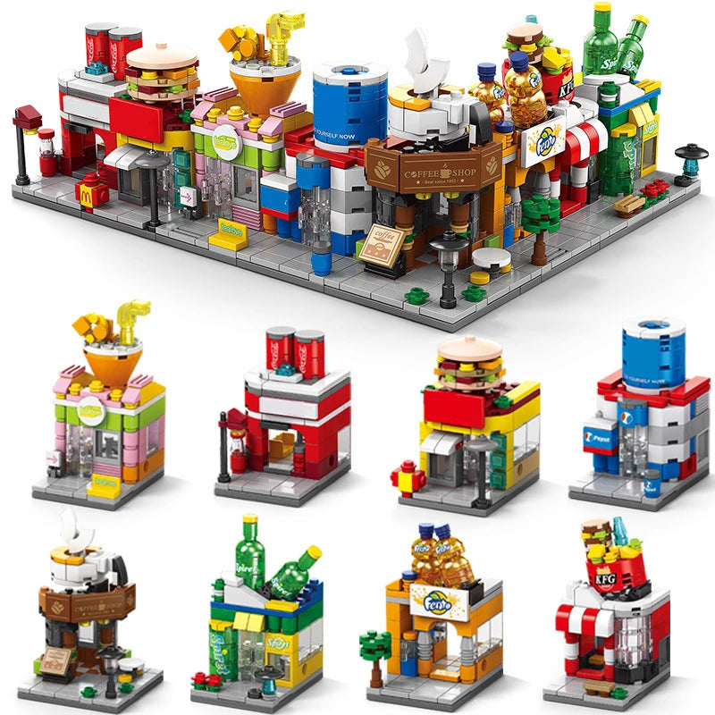 DIY Architecture Store Street View Food House Building Blocks Kit Girls Bricks Classic Movie Model Toys
