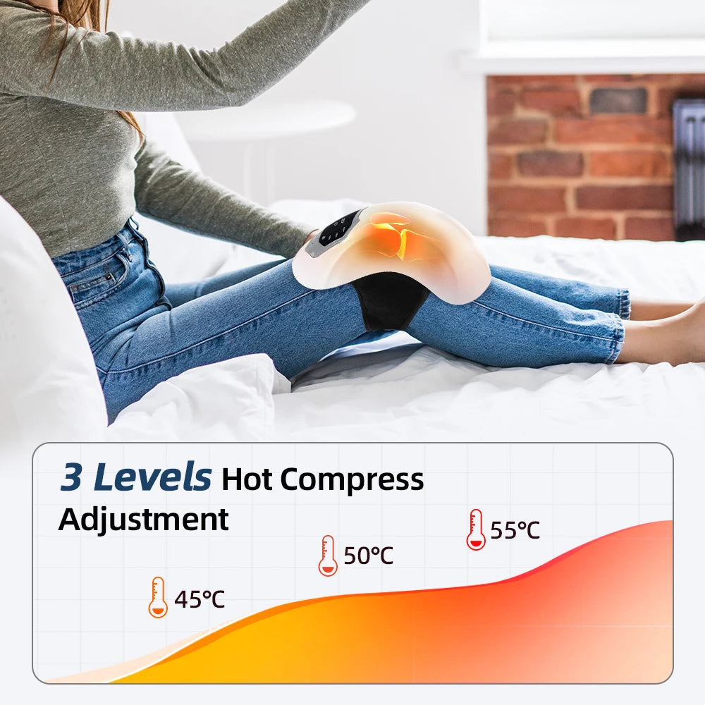 Heated Knee Massager With 4 Heat & Vibration Cordless Adjustable Wrap for Leg, Elbow & Shoulder Soothing Warmth Relaxes Muscles