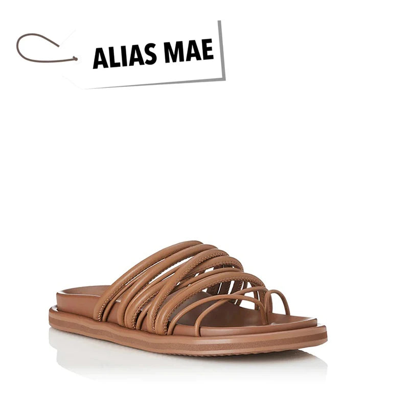 2026 Summer Classic Genuine Leather Sponge Cake Soft Bottom Strap Women's Casual Home Slippers