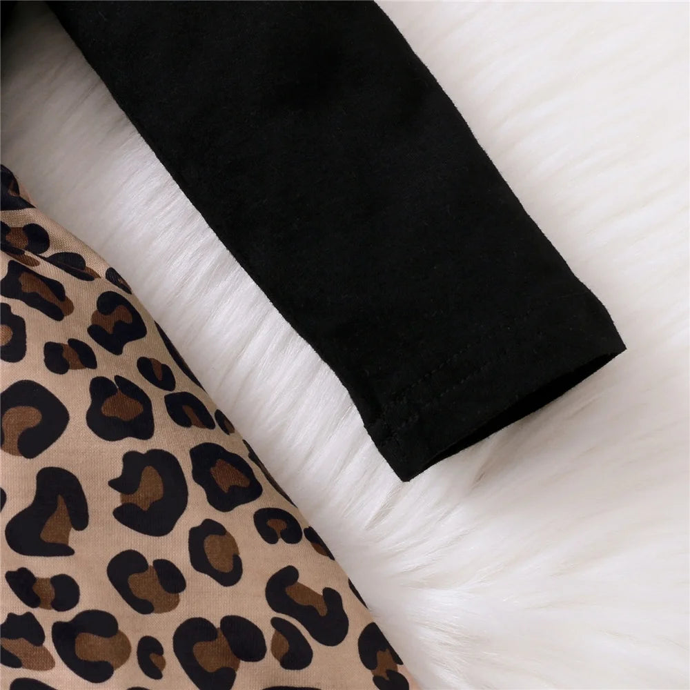 0-18Months Newborn Baby Girl Dress with Bow Long Sleeve Leopard Dresses Onesie Clothing Autumn Infant Fashion Cute Jumpsuit
