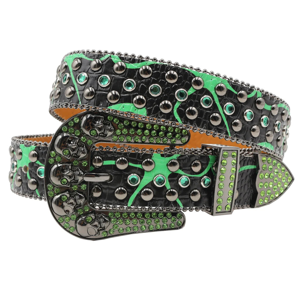 Hot Rhinestone Belts Studded Skull Lether Belts for Women Luxury Designer Brand Strap For Jeans Suppliers White Black