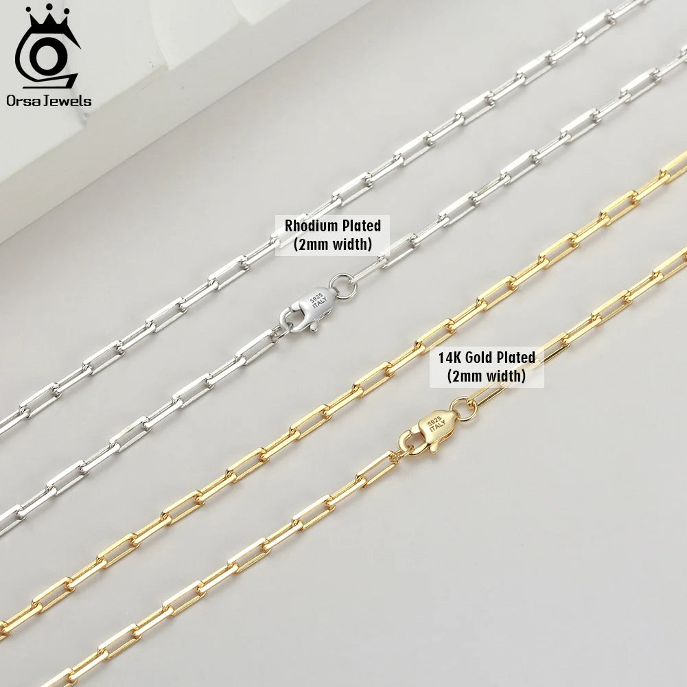ORSA JEWELS 14K Gold Plated Genuine 925 Sterling Silver Paperclip Neck Chain 6/9.3/12mm Link Necklace for Women Men Jewelry SC39
