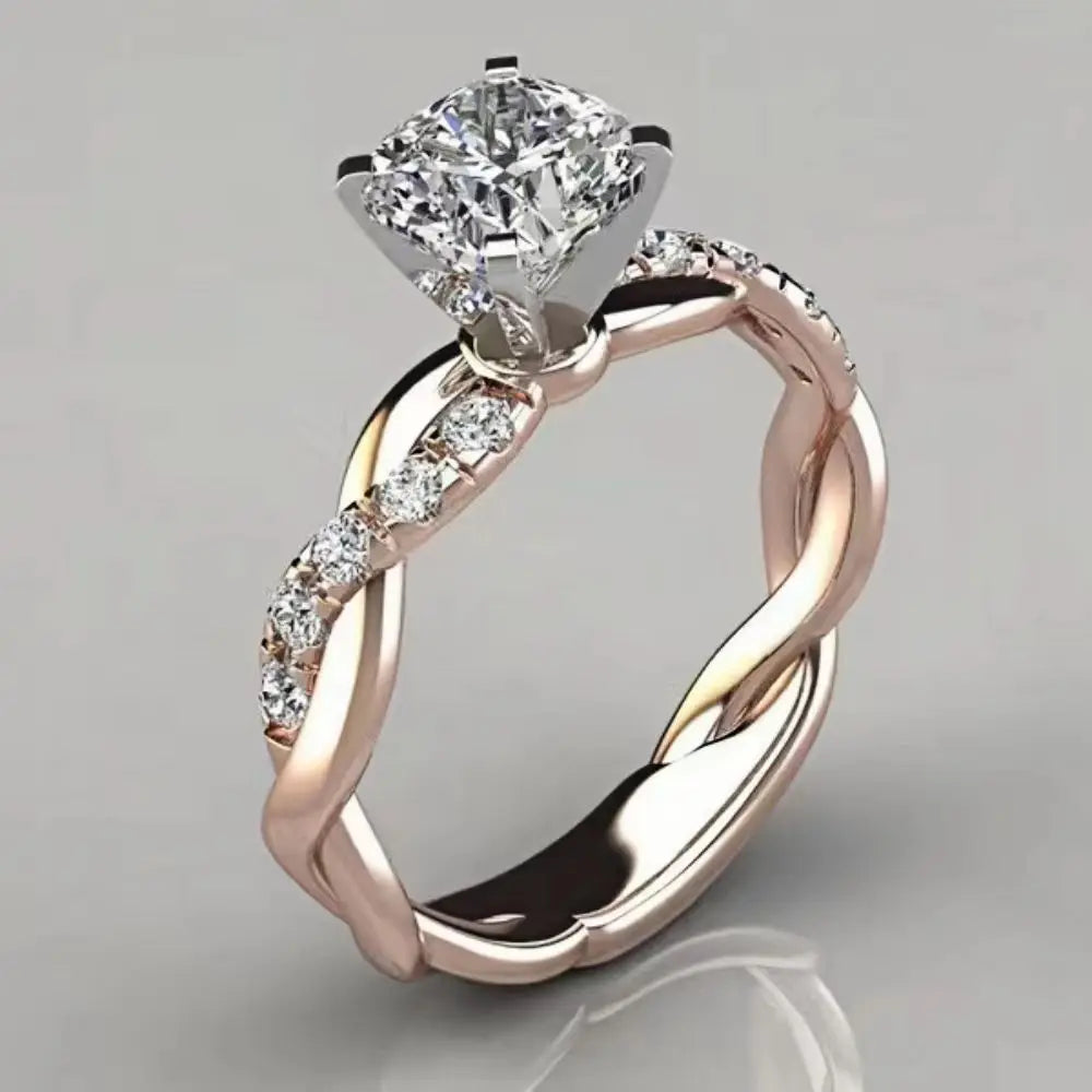 Popular and Elegant Princess-cut diamond ring with twisted braid and modern design.