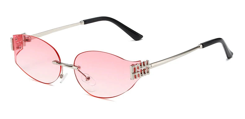 Rimless Oval Sunglasses Women UV400 Oversized Gradient Black Lenses Metal Frame Punk Decorative Glasses Men Goggles Female
