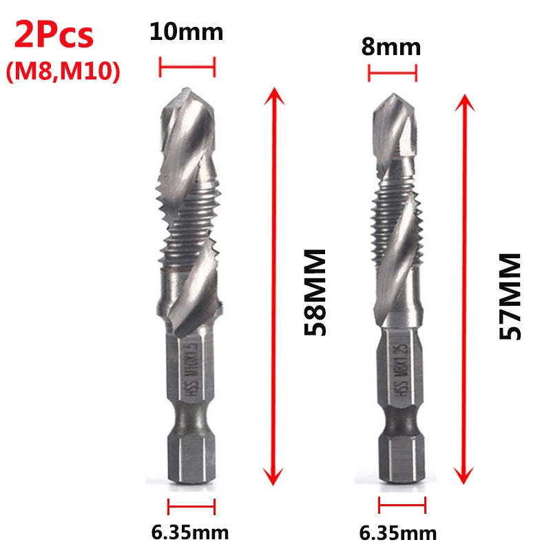 Hex Shank Titanium Plated HSS Screw Thread Metric Tap Drill Bits Screw Machine Compound Tap M3 M4 M5 M6 M8 M10 Hand Tools