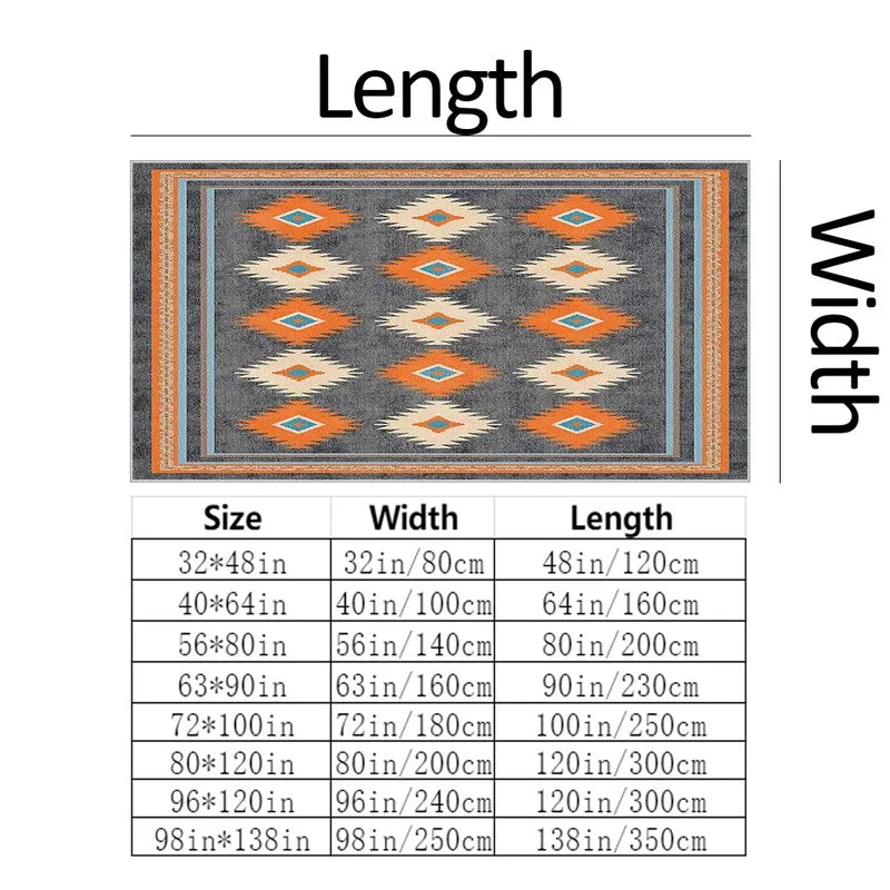 Bohemian Style Southwest Ethnic Style Diamond Geometric Pattern Carpet Square Rug Non-Slip Washable Floor Mat Suitable for Living Room Camping Home