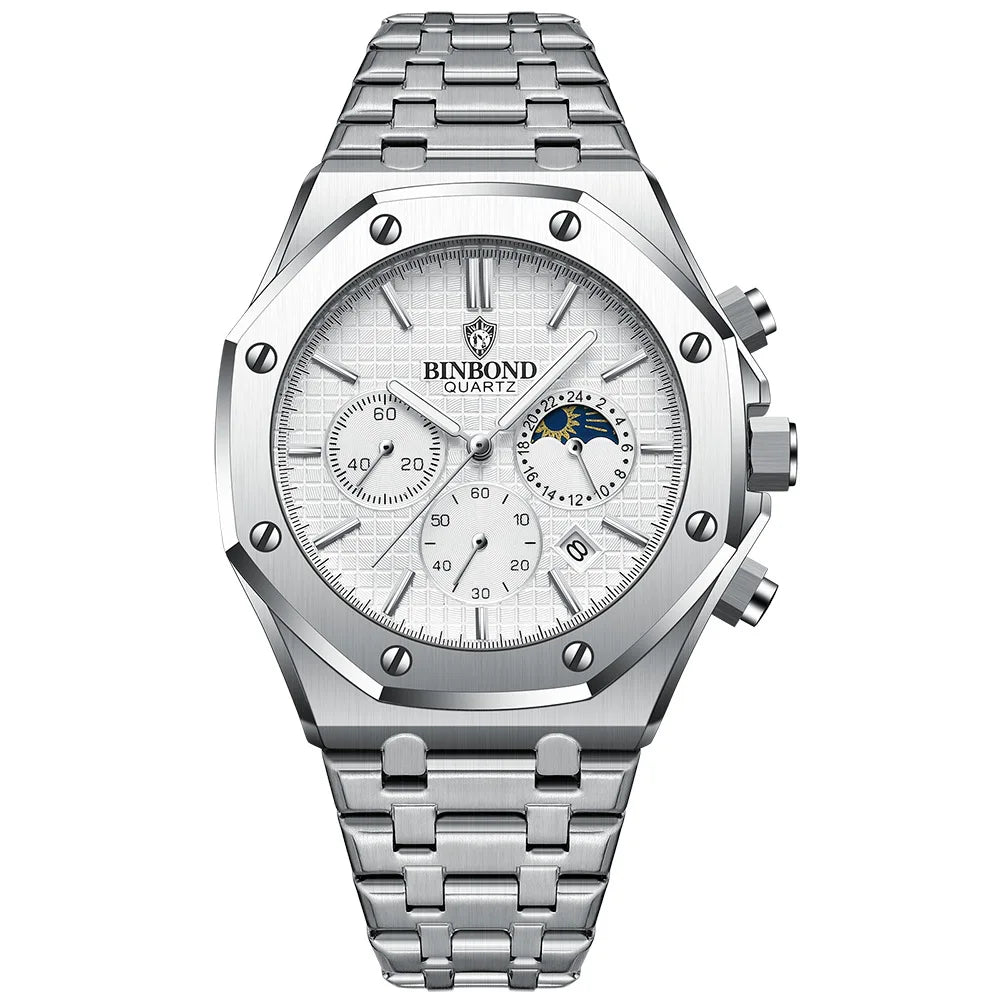 BINBOND Luxury quartz wristwatches luminous waterproof auto date chronograph men's watch business sport watch for men reloj