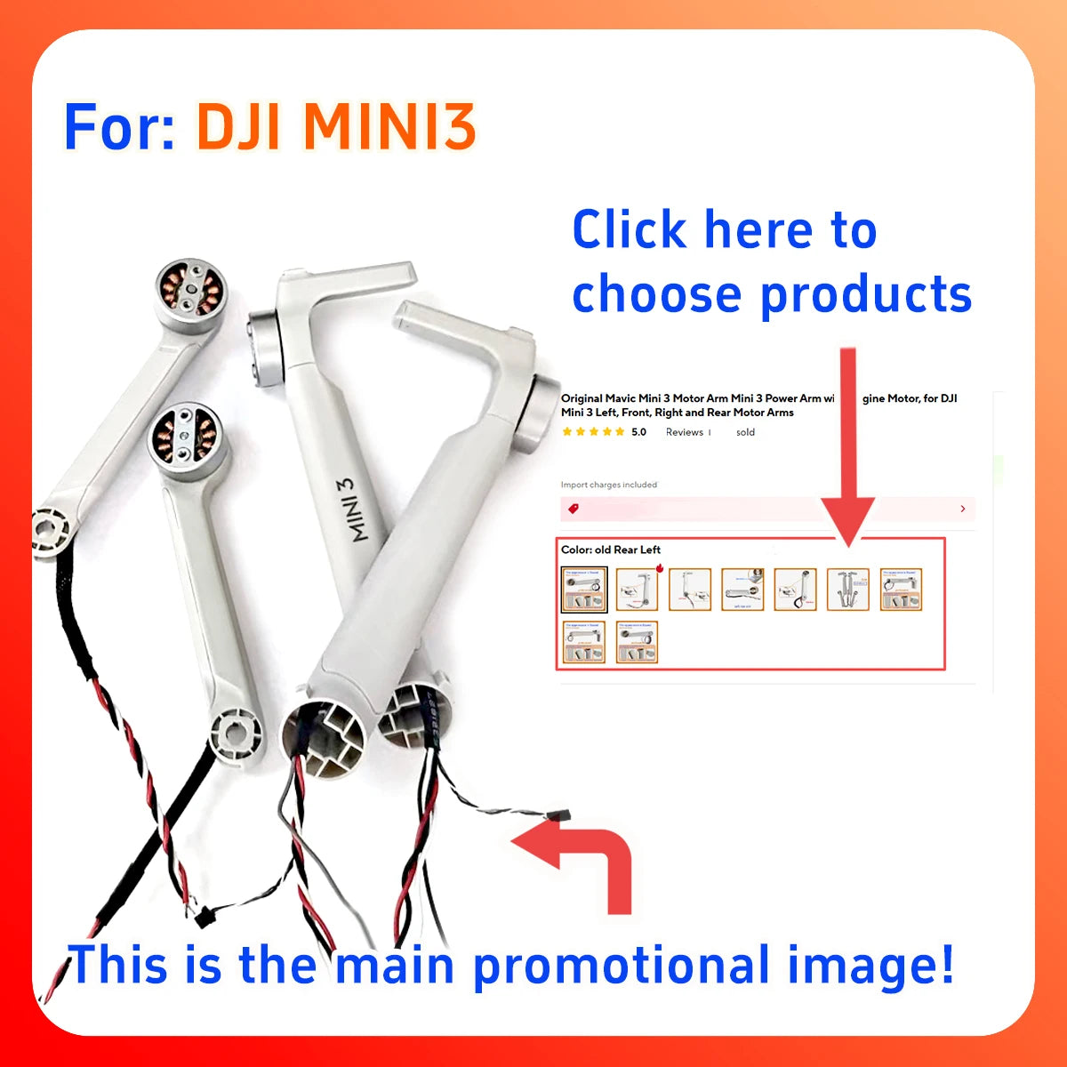 Original Mavic Mini 3 Motor Arm Mini 3 Power Arm with Engine Motor, for DJI Mini 3 Left, Front, Right and Rear Motor Arms