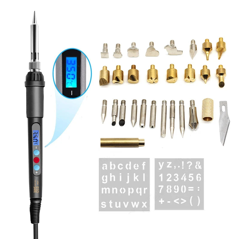 Wood Burning Carving Pyrography Pen Kit Adjustable Temperature Electric Soldering Iron Welding Wood Embossing Burning Tool EU 60
