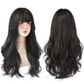 7JHH WIGS Long Wavy Curly Black Blonde Wig for Women Natural Highlight Synthetic Blend Wigs with Bangs Heat Resistant Hair Wig