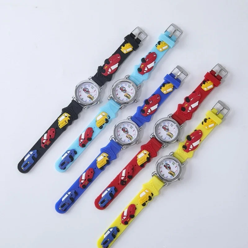 Fashion Color Cartoon Car Children's Watch Primary School Boy Children's Watch 3D Silicone Strap Gift