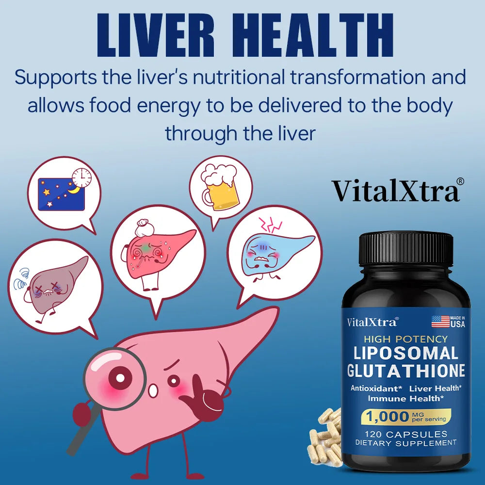 Liposomal Glutathione 1000mg - Vitamin C, Antioxidant, Supports Liver, Immune, Brain & Skin Health, Enhanced Absorption