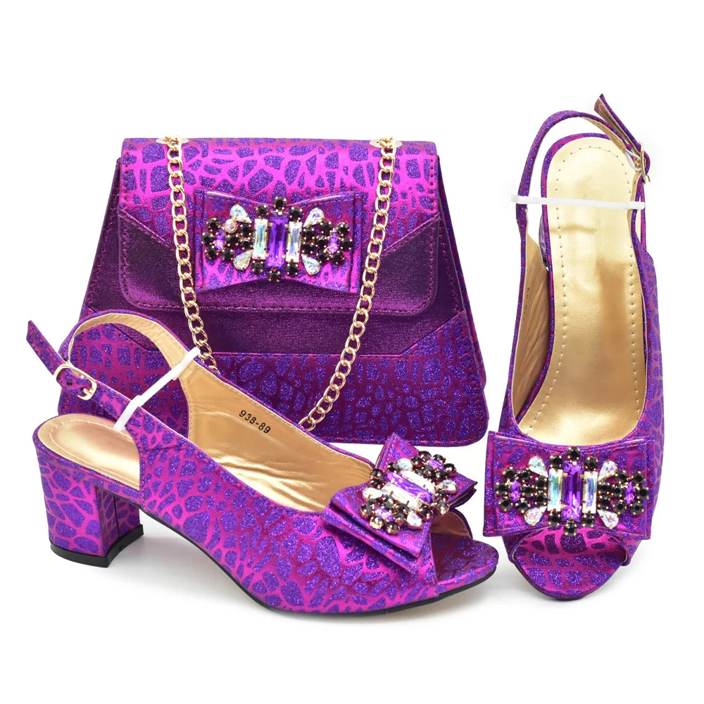 Classics Style New Arrivals Italian Women Shoes Matching Bag Set in Gold Color Comfortable Heels Pumps for Wedding Women Heels