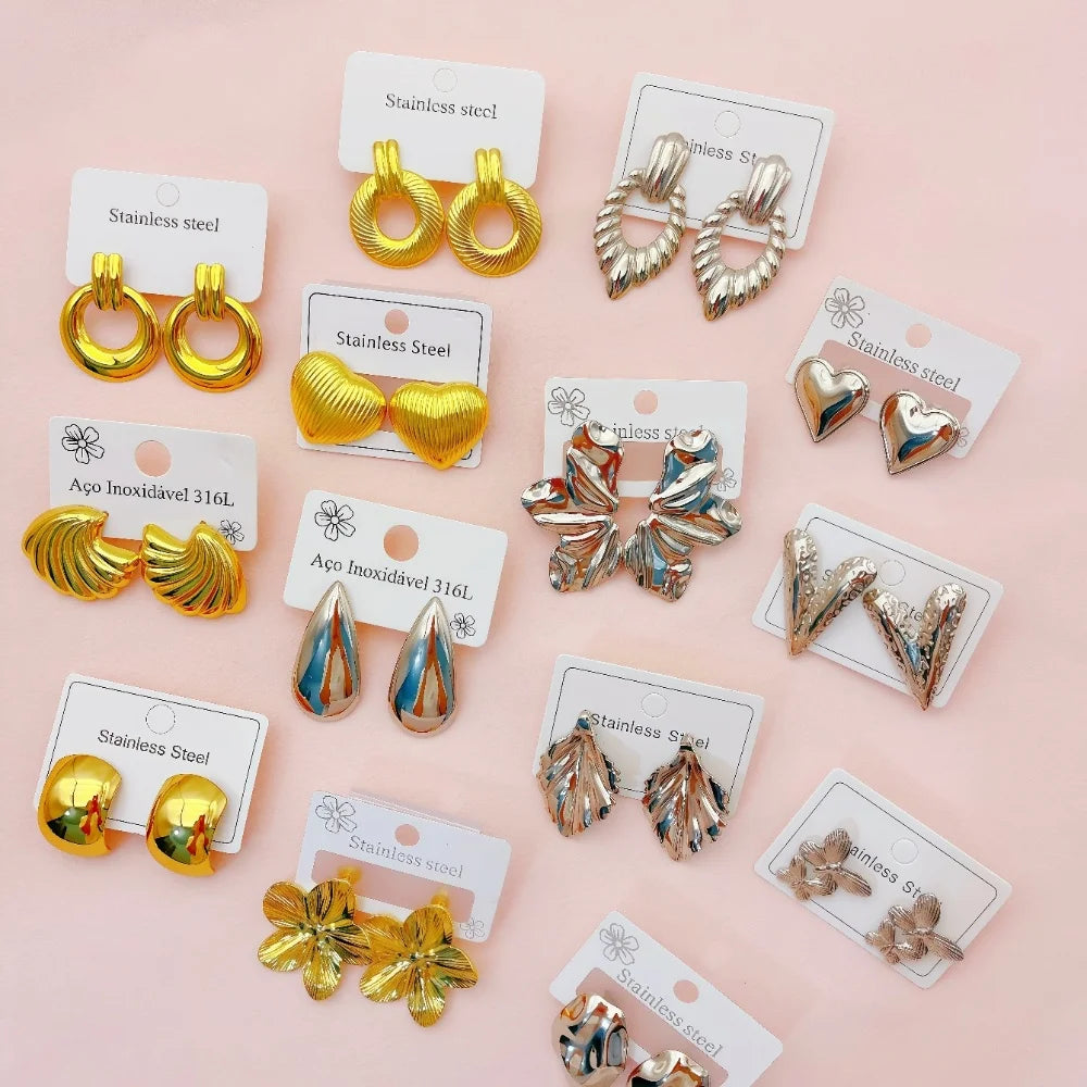 5/8/10/20/30Pairs Fashion Stainless Steel Heart Flower Starfish Earrings For Women Mix Style Simple Daily Party Gift Jewelry