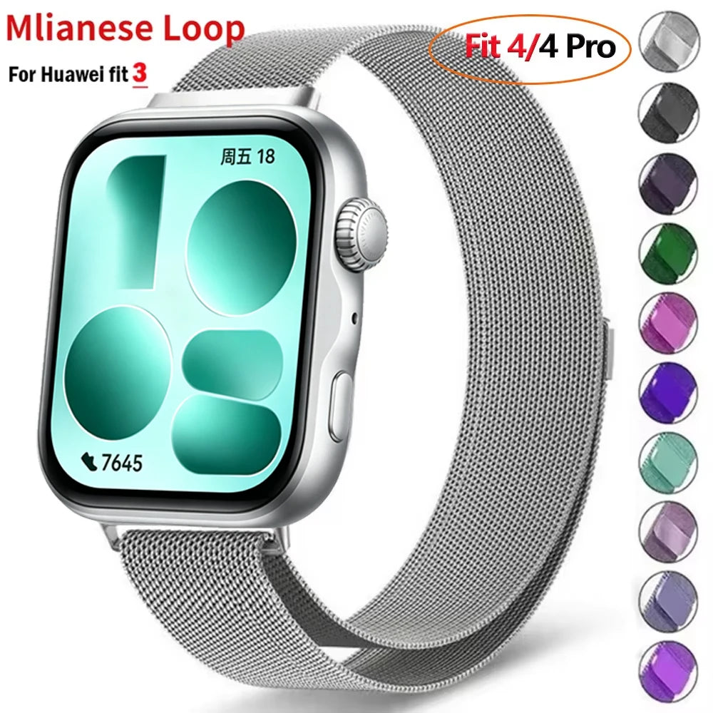 Magnetic Milanese Strap for Huawei Watch Fit 3/4/5 Stainless steel Breathable Wristband for Huawei Watch Fit 4 Pro/5/5 Pro Strap