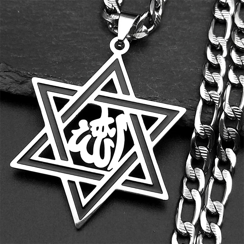 Hebrew Star of David Pendant Necklace for Women Men Stainless Steel Gold Color Jewish Bless Hip Hop Chain Amulet Jewelry Gift