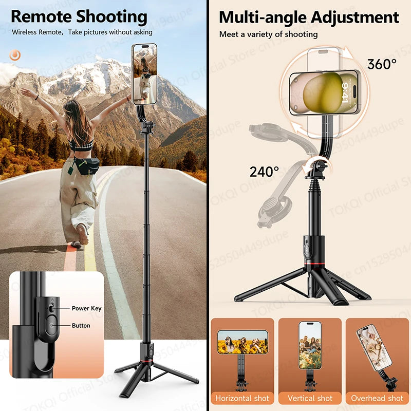 TOKQI Tripod Magnetic Phone Holder Extendable Selfie Stick for Smartphone Shooting Vlog with Wireless Bluetooth Remote Control