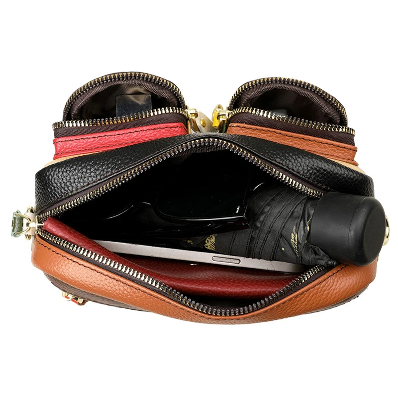 High Quality Thick Genuine Leather Multiple Pockets Messenger Bag Women Handbag 2025 Female Shoulder Bags Luxury Fashion Purse