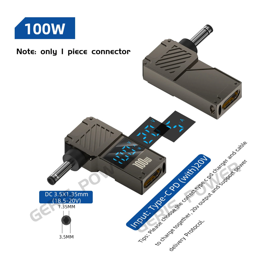 LED Display PD 100W Laptop Power Supply Adapter Charger Connector USB Type C PD to DC Jack Plug Converter for Lenovo Hp Dell