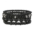 4Pcs/Set Black Gall Stone Volcanic Stone Wood Beads Multi-layer Men's Combination Elastic Bracelet For Couple Friends Jewelry