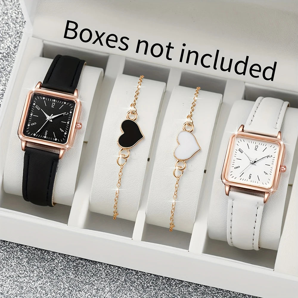 2/4PCS Fashion Minimalist Watch Luxury Men's and Women's Leather Belt Business Leisure Bracelet Quartz Watch