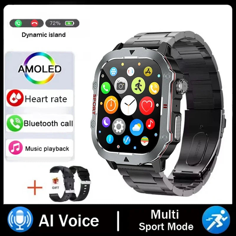 2026 New Military Smart Watch Men Waterproof Outdoor Sports Fitness Tracker Health Monitor 2.19" BT Call Smartwatch