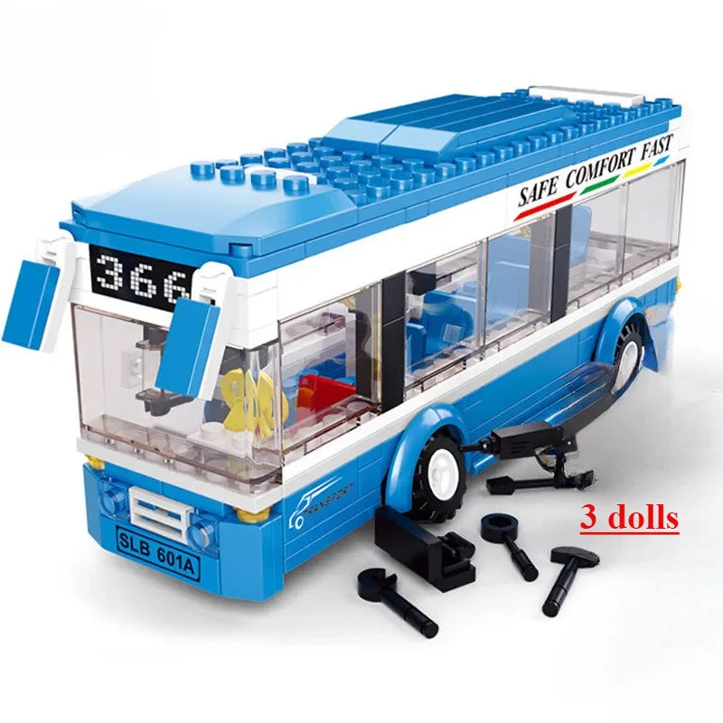 MOC Police Patrol Car Helicopter City Traffic Bus Assembly Model DIY Building Blocks Classic Creative Puzzle Toys Boy Gifts
