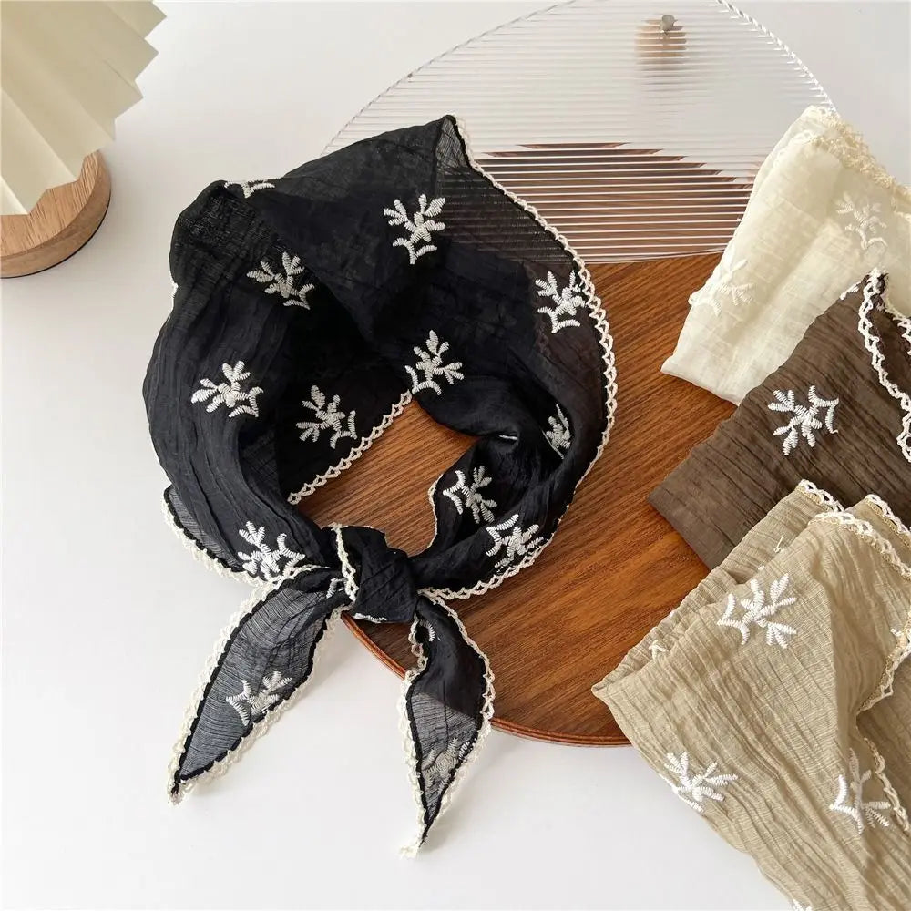 Headwear Pastoral Style Floral Lace Hair Scarf Y2K Sweet Cotton Linen Hair Band Headband Soft Wrap Bohemia Bandana Girls