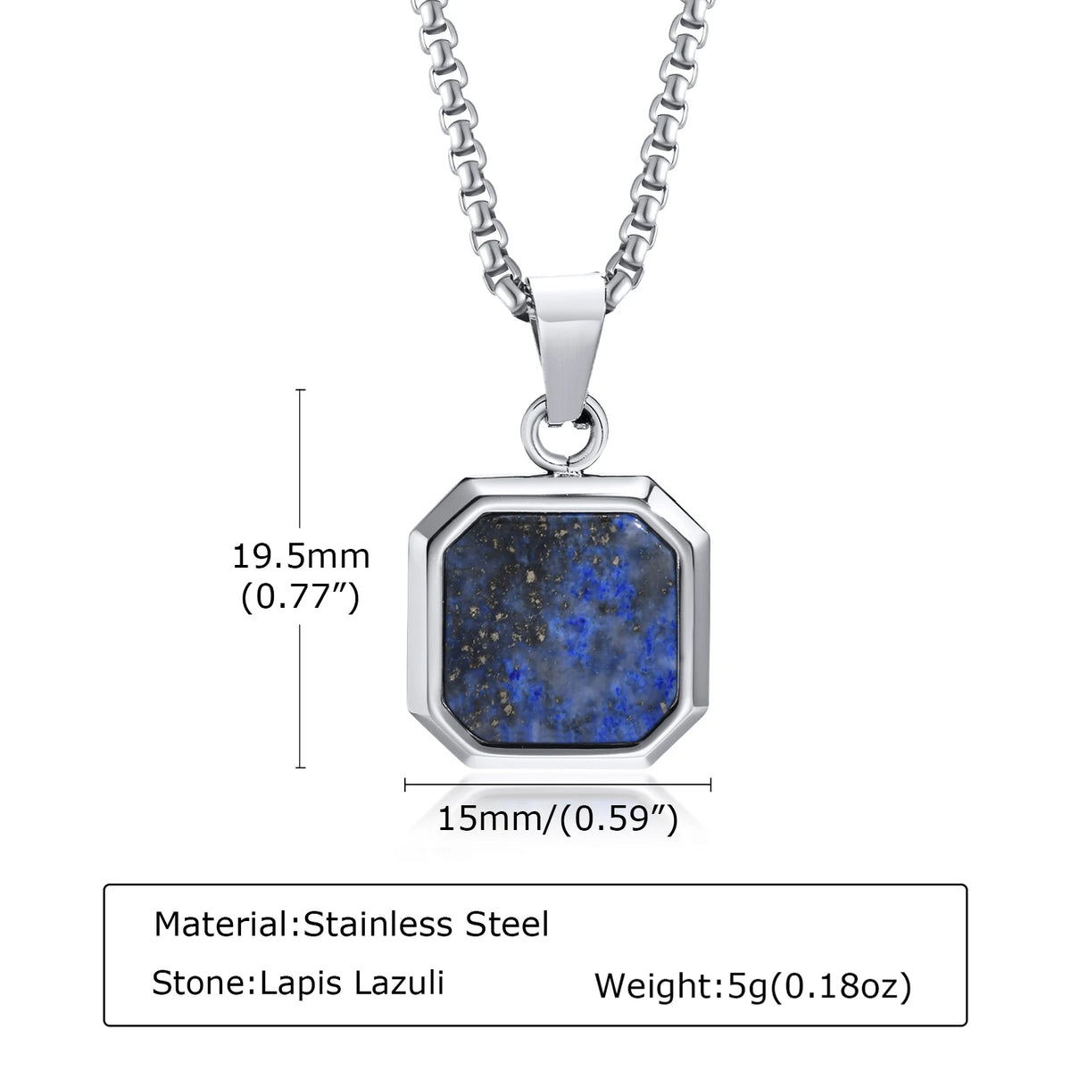 Trendy Pendant Necklaces for Men,Square Natural Stone Stainless Steel Necklaces,Hip Hop Healing Jewelry Gifts for Husband Dad