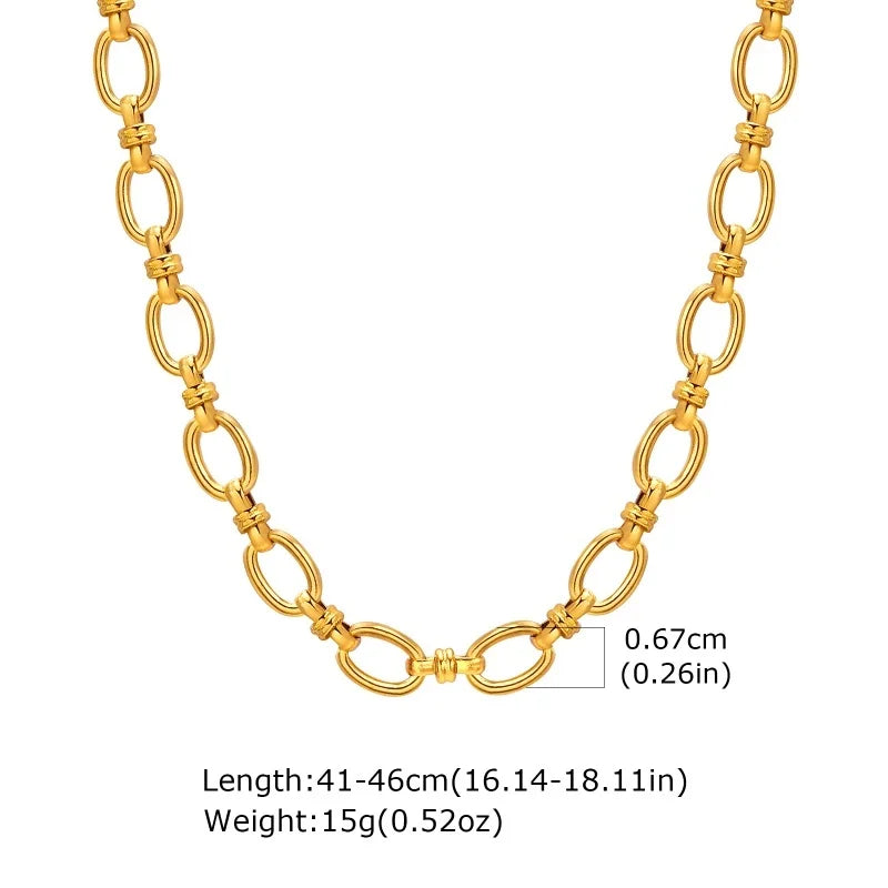 Chunky Gold Plated Link Necklace For Women, Stainless Steel Oval Thick Chain Choker Minimalist Jewelry Trendy Party Jewelry Gift