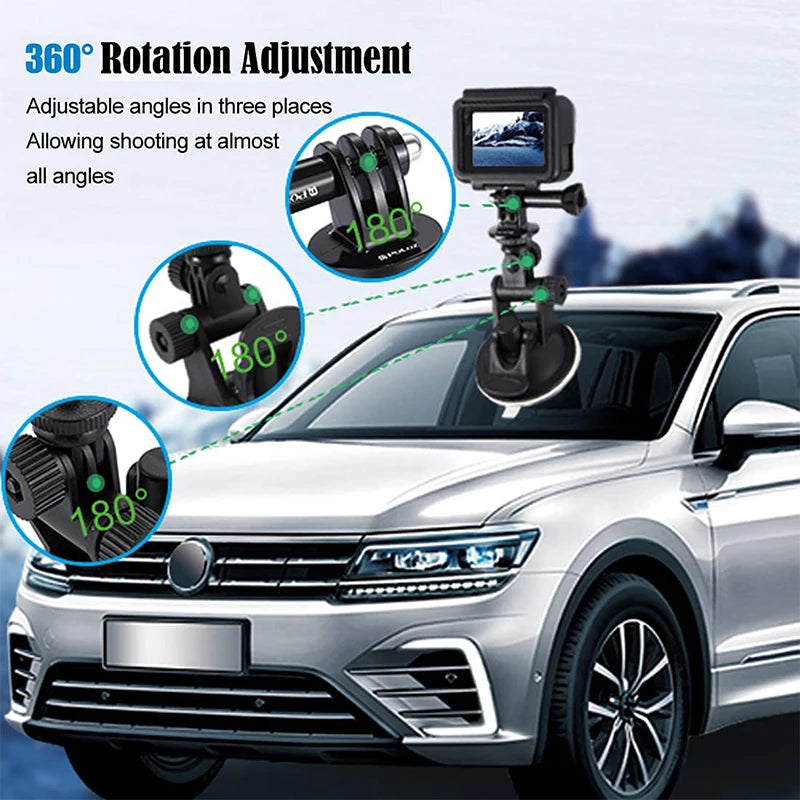 Suction Cup Camera Car Mount With Tripod Adapter Phone Holder for GoPro Hero 13 12 11 10 9 8 DJI Osmo 360 Action 5 Pro 6 4 Insta