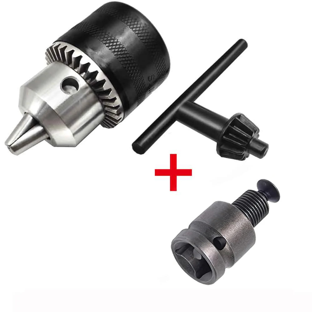 1.5-10mm Drill Chuck,3/8-24UNF Mount Impact Driver Bits Chuck Conversion Hex Shank/SDS-Plus Socket Square Adapter with Chuck Key