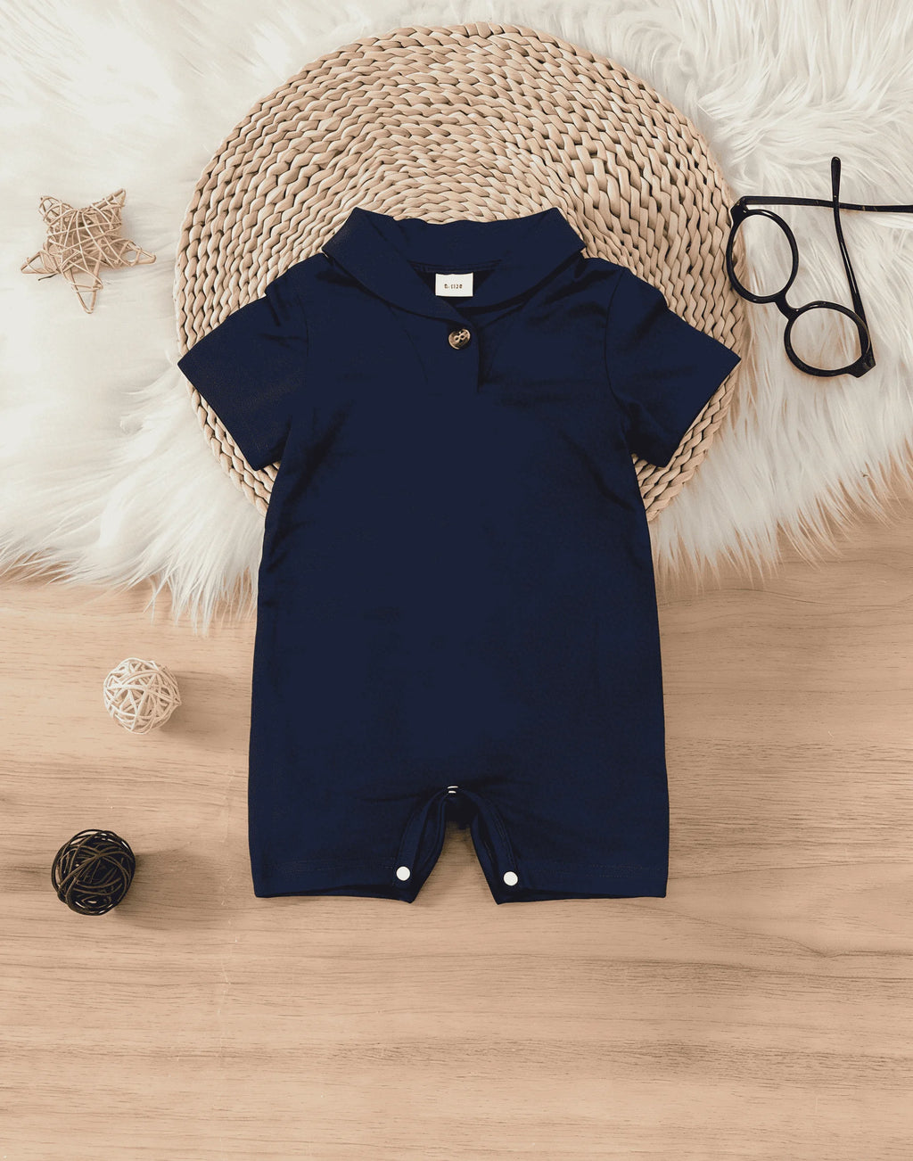 Baby Boys Summer Short Romper, Striped/Navy Sleeveless Polo Collar Jumpsuit, Casual Infant One-Piece Outfit 0-24M
