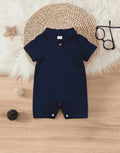 Baby Boys Summer Short Romper, Striped/Navy Sleeveless Polo Collar Jumpsuit, Casual Infant One-Piece Outfit 0-24M